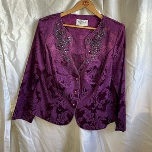 Plus Size VTG 90’s Royal Purple Sequin Pearl Beaded Holiday Party Blazer Jacket